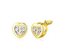 Boucles d'oreilles pour filles - Boucles d'oreilles à tige en forme de cœur en or 14 carats, or rose/plaqué argent, hypoallergéniques - Cadeau d'anniversaire pour filles, petite amie, épouse