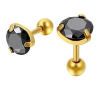 Boucles d'oreilles pour homme Noir Royal King Crown, 3mm, Acier inoxydable, Pas de gemme