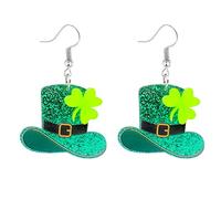 Boucles d'oreilles pour la Saint-Patrick pour femmes filles, trèfle irlandais goutte boucles d'oreilles pendantes en cuir boucles d'oreilles en acrylique vert trèfle chapeau bière boucles d'oreilles