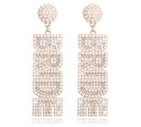 Boucles d'oreilles pour mariée - Cadeau pour future mariée - Boucles d'oreilles en perles pour enterrement de vie de jeune fille, 3.2" x 0.85, Zinc, Alliage de zinc