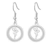 Boucles d'oreilles Princesse Wendy Clochette Pixie Elf Magical Dancer Ballet Heart Boucles d'oreilles Cubic Zirconia Angel Wings Bijoux Citation de conte de fées Cadeau pour femmes (argent)