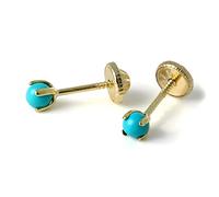 Boucles d'Oreilles Puces Bleues en Or Jaune 9 Carats et Turquoise - Fermoir à Vis