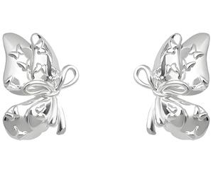 Boucles d'oreilles puces, boucles femme, papillon en relief 3D argentées, fermoir plat, bijoux élégants et romantiques for tous les jours, cadeau for petite amie/sœur