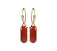 Boucles d'oreilles puces, boucles for femmes, argent sterling plaqué or S925, agate néphrite rouge du Sud, style simple et élégant, rouges for d'âge mûr