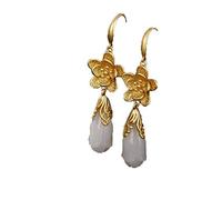 Boucles d'oreilles puces, boucles for femmes, en argent 925 plaqué or avec lotus jade Hetian, bijoux for