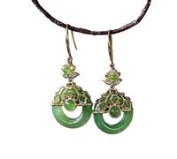 Boucles d'oreilles puces, boucles for femmes, en jaspe de jade Hetian naturel, style rétro chinois, bijoux argent marque for