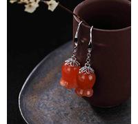 Boucles d'oreilles puces, boucles for femmes, pendantes de style chinois en argent sterling S925 avec agate rouge du Sud naturelle gravée, rétro et personnalité Convallaria Majalis for