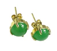 Boucles d'oreilles puces en jade vert pour femme, pierre ronde naturelle, monture à griffes en métal plaqué or, design minimaliste délicat de 0,8 cm, bijou fait main, cadeau original