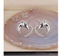 Boucles d'Oreilles - Puces - Licorne - Cœur - Zircons Étoilés - Argent 925/1000 - Fin et Rhodié - Enfant