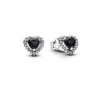 Boucles D'oreilles Puces Pandora 298427c03 En Argent 925 - C?Ur Noir Et Halo Scintillant