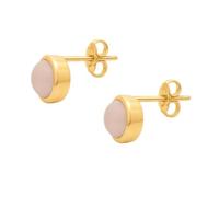 Boucles d'Oreilles Puces Rondes Femme Plaqué Or 18K - Pierre Naturelle Quartz Rose - Diamètre 6mm - Bijou Discret Lithothérapie