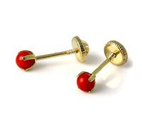 Boucles d'Oreilles Puces Rouges en Or Jaune 9 Carats - Fermoir à Vis