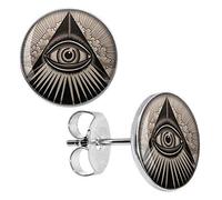 Boucles d'Oreilles Pyramide Oeil de la Providence Clous Égypte 10mm puces rondes égyptien cadeau anniversaire saint valentin homme femme bijoux garçon fille fête mères mamans pères papas