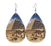 Boucles d'oreilles pyramides d'Égypte pour femme en cuir en forme de goutte d'eau - Boucles d'oreilles pendantes double face légères pour femme - Accessoires d'oreille tendance - Cadeau d'anniversaire