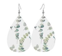 Boucles D'Oreilles Rameau Vert Blanc Faux Cuir Goutte Décorations Légères Larme Balancent Boucles D'Oreilles, Pour Festival, Birthday, Ouple