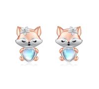 Boucles d'oreilles renard pour fille en argent 925 - Pierre de lune - Renard - Boucles d'oreilles en pierre de lune - Cadeau pour femme, Argent sterling