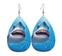 Boucles d'oreilles requin souriant pour femme en cuir en forme de larme - Boucles d'oreilles pendantes double face - Légères - Accessoires d'oreille pour femme - Bijoux tendance - Cadeau