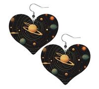 Boucles d'oreilles rétro à motif astronomique | Boucles d'oreilles légères en cuir hypoallergénique pour femme - Boucles d'oreilles pendantes en forme de cœur - Cadeau tendance