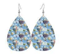 Boucles d'oreilles rétro avec impression montgolfière pour femme, boucles d'oreilles tendance en cuir en forme de larme pour femme, bijoux tendance et colorés