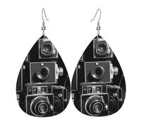 Boucles d'oreilles rétro cool pour femme - En cuir - En forme de goutte d'eau - Double face - Légères - Accessoires d'oreille - Bijoux tendance - Cadeau d'anniversaire