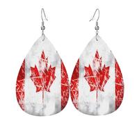 Boucles d'oreilles rétro en cuir avec motif drapeau du Canada - Boucles d'oreilles pendantes légères en PVC - Crochets en argent 925 - Impression double face - Cadeau hypoallergénique