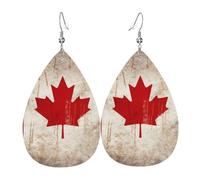 Boucles d'oreilles rétro en forme de drapeau du Canada pour femme, boucles d'oreilles en cuir en forme de larme, boucles d'oreilles pendantes double face, accessoires d'oreilles légers, bijoux