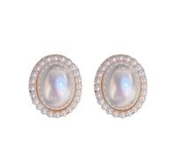 Boucles d'oreilles rétro ovales en perles d'aiguille en argent S925 pour femmes, design de boucles d'oreilles de style haut gamme bohème (White, 1. 85X2. 3CM)