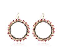 Boucles d'oreilles rétro rouges en perles de riz vintage pour femmes, créoles bohèmes légères et exagérées