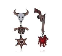 Boucles d'oreilles révolver western crâne émaillé - Style cowboy cadeaux sheriff humour (Marron)