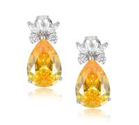 Boucles d'oreilles Riva TRÃ"NE] Boucles d'oreilles percées avec pierre précieuse zircone cubique [5 couleurs disponibles] en plaqué or blanc 18 carats, élégance simple et moderne, Medium, Laiton