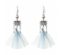 Boucles d'oreilles robe tulle bleue squelette gothique - Accessoires macabres cadeaux soirées (Plaqué argent)