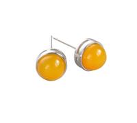 Boucles d'oreilles rondes à tige en argent avec pierre naturelle œil de tigre et pierre de lune pour femme, 23. Calcédoine jaune