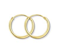 Boucles D'Oreilles Rondes Classiques Or Jaune 375/1000 Petites Créoles pour Femme - Diamètre 15 mm, Largeur 1,3 mm