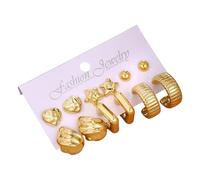 Boucles d'oreilles rondes dorées empilables tendance avec des designs asymétriques uniques en acier inoxydable - Ensemble de boucles d'oreilles géométriques modernes