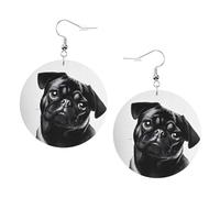 Boucles d'oreilles rondes élégantes en cuir avec carlin noir mignon - Accessoires tendance et uniques pour un usage quotidien, taille unique
