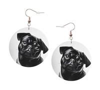 Boucles d'oreilles rondes élégantes en cuir avec carlin noir mignon - Accessoires tendance et uniques pour un usage quotidien, taille unique