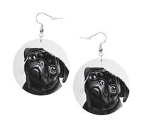 Boucles d'oreilles rondes élégantes en cuir avec carlin noir mignon - Accessoires tendance et uniques pour un usage quotidien, taille unique