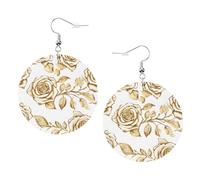 Boucles d'oreilles rondes élégantes en cuir avec de nombreuses fleurs dorées - Accessoires tendance et uniques pour un usage quotidien, taille unique