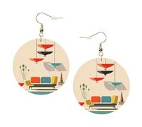 Boucles d'oreilles rondes élégantes en cuir avec imprimés modernes du milieu du siècle - Accessoires tendance et uniques pour un usage quotidien, taille unique