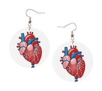Boucles d'oreilles rondes élégantes en cuir avec motif de cœur et anatomie humaine. Accessoires tendance et uniques pour un usage quotidien, taille unique