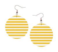 Boucles d'oreilles rondes élégantes en cuir avec motif zeste de citron jaune à rayures - Accessoires tendance et uniques pour un usage quotidien, taille unique