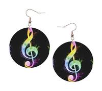 Boucles d'oreilles rondes élégantes en cuir avec notes de musique colorées - Accessoires tendance et uniques pour un usage quotidien, taille unique
