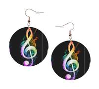 Boucles d'oreilles rondes élégantes en cuir avec notes de musique colorées - Accessoires tendance et uniques pour un usage quotidien, taille unique