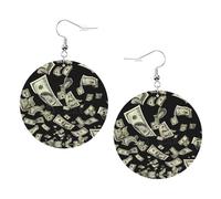 Boucles d'oreilles rondes élégantes en cuir avec signe du dollar - Accessoires tendance et uniques pour un usage quotidien, taille unique