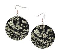 Boucles d'oreilles rondes élégantes en cuir avec signe du dollar - Accessoires tendance et uniques pour un usage quotidien, taille unique
