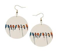Boucles d'oreilles rondes élégantes en cuir coloré et oiseaux - Accessoires tendance et uniques pour un usage quotidien, taille unique