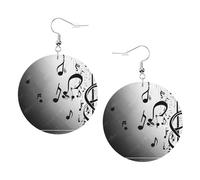 Boucles d'oreilles rondes élégantes en cuir imprimé notes de musique - Accessoires tendance et uniques pour un usage quotidien, taille unique