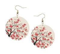 Boucles d'oreilles rondes élégantes en cuir japonais, motif floral printanier, accessoires tendance et uniques pour un usage quotidien, taille unique