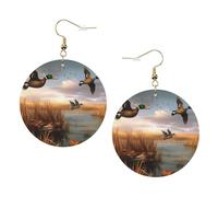 Boucles d'oreilles rondes élégantes en cuir motif canards sauvages chasseurs volants - Accessoires tendance et uniques pour un usage quotidien, taille unique
