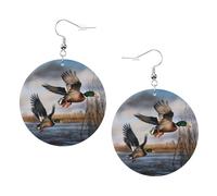 Boucles d'oreilles rondes élégantes en cuir motif canards sauvages chasseurs volants - Accessoires tendance et uniques pour un usage quotidien, taille unique